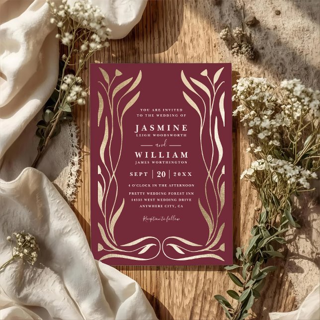 Boho Vine Floral Luxury Elegant QR Code Wedding Invitation (Creator Uploaded)