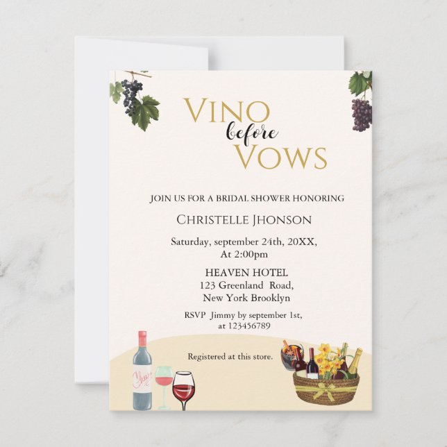 Boho Vino before vows bridal shower invitation (Front)