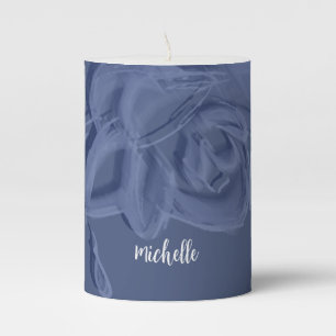 Boho Vintage Artistic Blue Flowers Pillar Candle