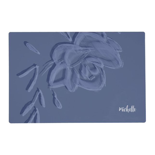 Boho Vintage Artistic Blue Flowers Placemat (Front)