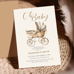 Boho Vintage Baby Carriage Baby Shower  Invitation