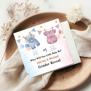 Boho Vintage Baby Clotheline Gender Reveal  Party Napkins