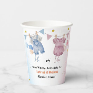 Boho Vintage Baby Clotheline Gender Reveal Party Paper Cups