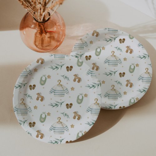 Boho Vintage Baby Pattern Paper Plates