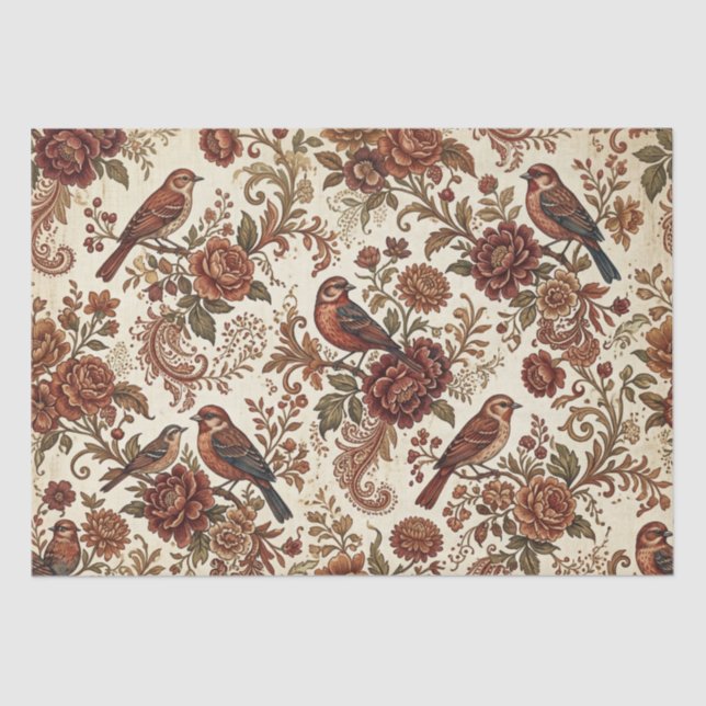 Boho Vintage Birds & Florals Tissue Paper (Front)