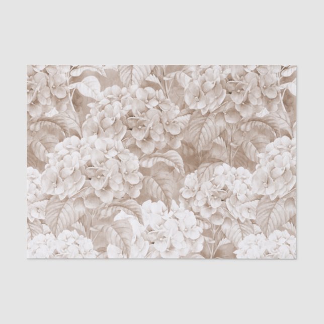 Boho vintage brown white elegant hortensia floral tissue paper (Front)