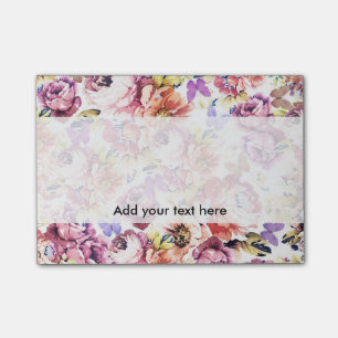 Boho vintage butterfly pink roses flowers post-it notes