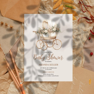 Boho Vintage Carriage Baby Shower Invitation