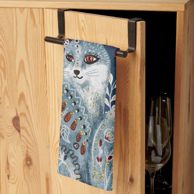 Boho Vintage Cat Thank You Cook Kitchen Towel (Thirds Fold)