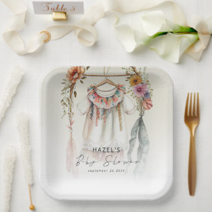 Boho Vintage Clothes Script Baby Shower Paper Plates