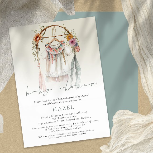 Boho Vintage Clothes Script Bohemian Baby Shower Invitation (Creator Uploaded)