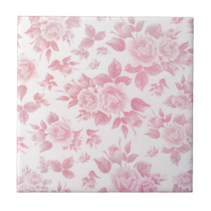 Boho vintage country chic white pink roses floral Ceramic Tile