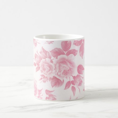 Boho vintage country chic white pink roses floral coffee mug