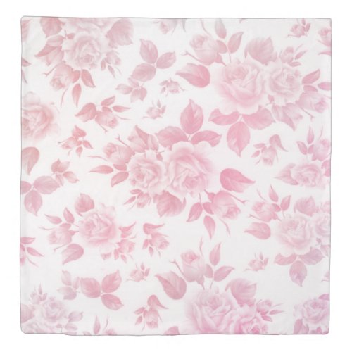 Boho vintage country chic white pink roses floral duvet cover