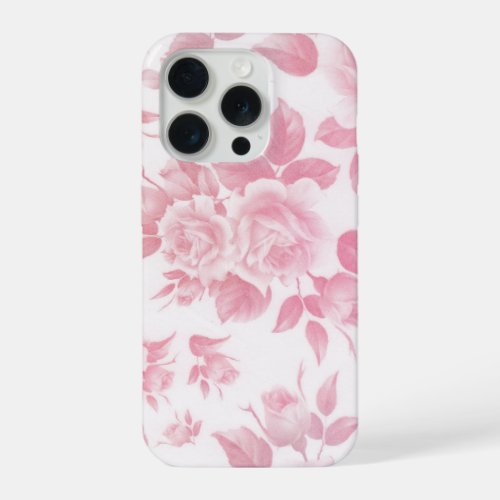 Boho vintage country chic white pink roses floral iPhone 15 pro case