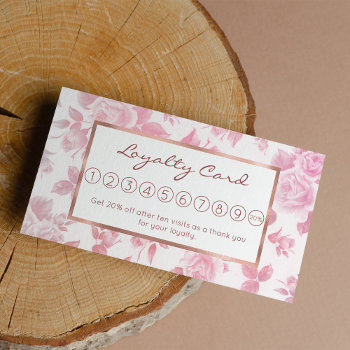 Boho Vintage Country Chic White Pink Roses Floral Loyalty Card by kicksdesign at Zazzle
