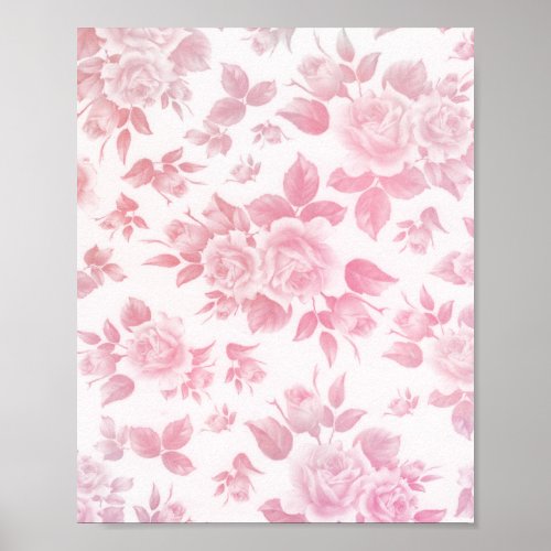  Boho vintage country chic white pink roses floral Poster