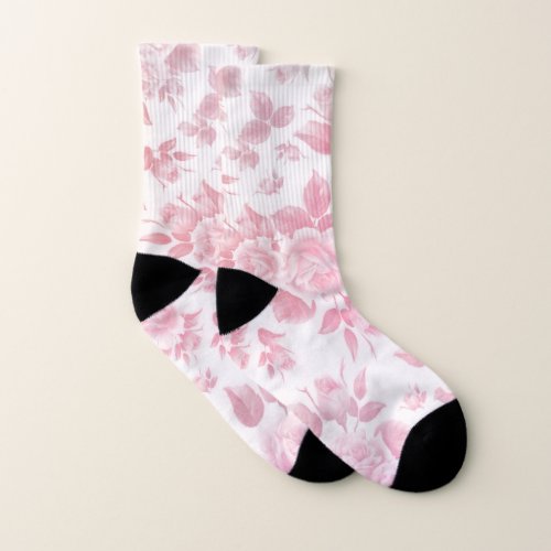 Boho vintage country chic white pink roses floral socks