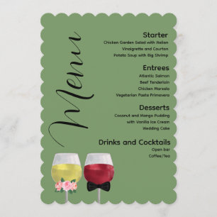 Boho Vintage Dinner Party Couple Wine Wedding Menu