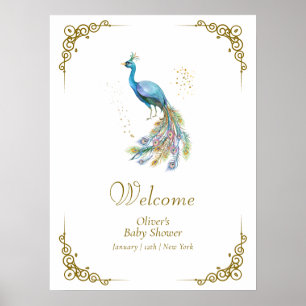 Boho Vintage Elegant Peacock Baby Shower Welcome Poster