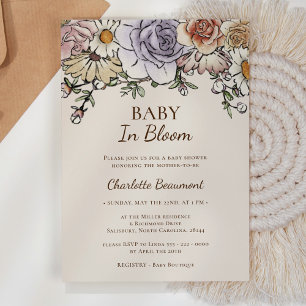 Boho Vintage Floral Baby In Bloom Baby Shower Invitation