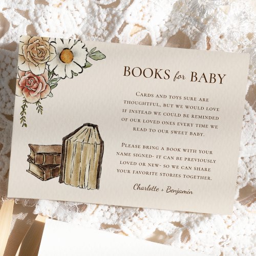 Boho Vintage Floral Baby Shower Books For Baby Enclosure Card