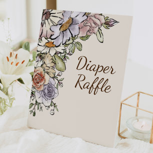 Boho Vintage Floral Baby Shower Diaper Raffle Pedestal Sign