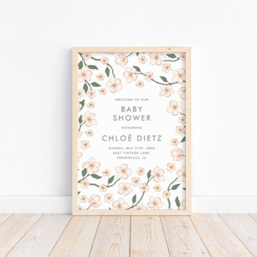 Boho Vintage Floral Baby Shower Welcome Poster