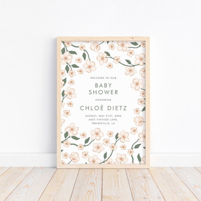 Boho Vintage Floral Baby Shower Welcome Poster (Creator Uploaded)