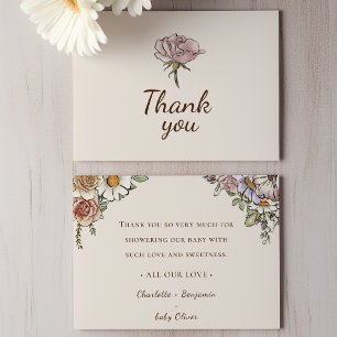 Boho Vintage Floral Beige Baby Shower Thank You Card