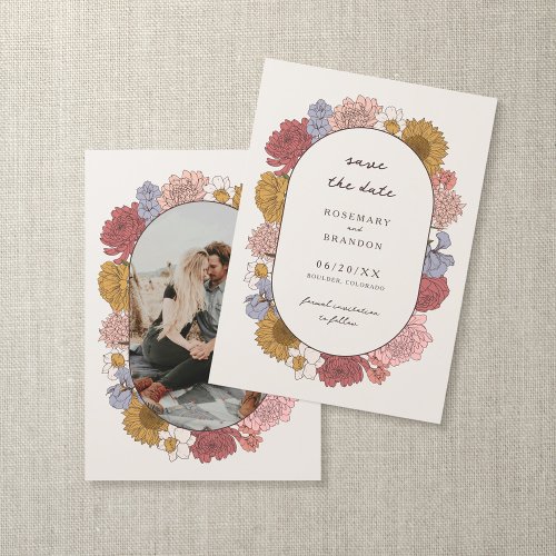 Boho Vintage Floral Fall Garden Wedding Photo Save The Date