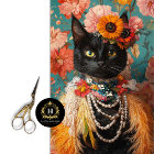 Boho Vintage Floral Feathers Black Cat Decoupage