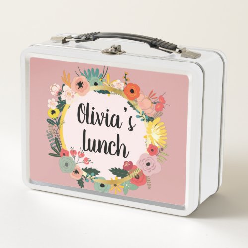 Boho vintage floral frame metal lunch box