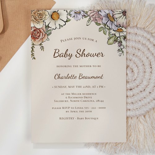 Boho Vintage Floral Gender Neutral Baby Shower Invitation