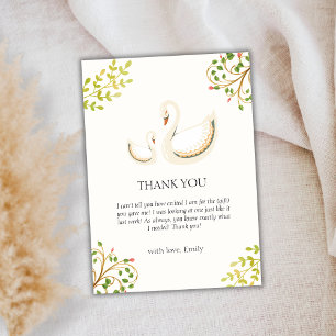 Boho Vintage Floral Greenery Swan Baby Shower Thank You Card