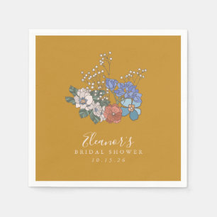 Boho Vintage Floral Yellow Custom Bridal Shower Napkins