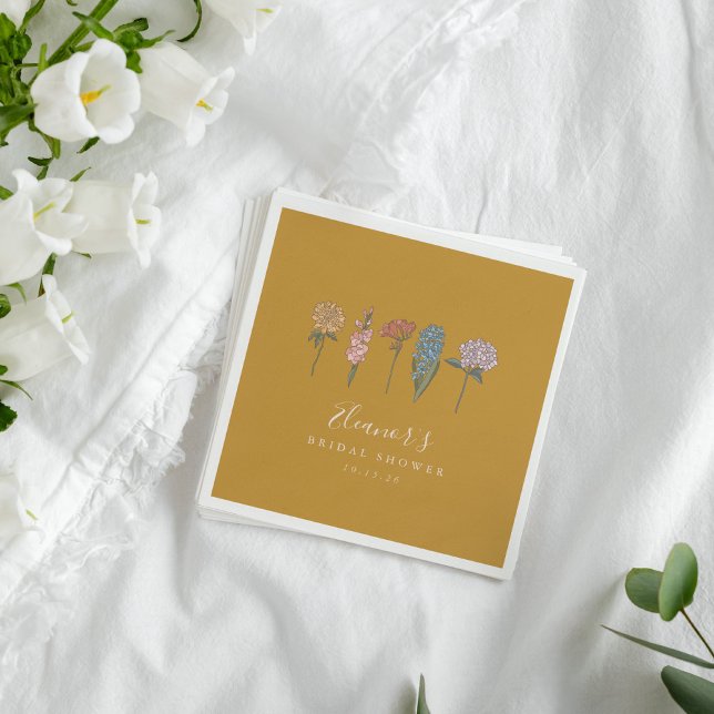 Boho Vintage Flowers Yellow Custom Bridal Shower  Napkins (Creator Uploaded)