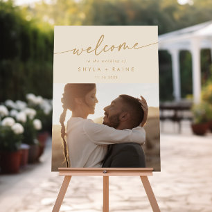 Boho Vintage Gold Photo Wedding Welcome Sign