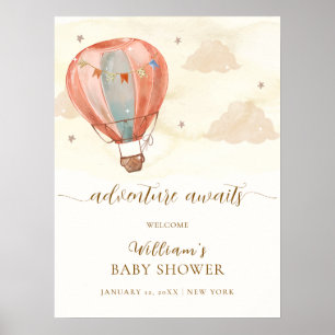 Boho Vintage Hot Air Balloon Baby Shower Welcome Poster