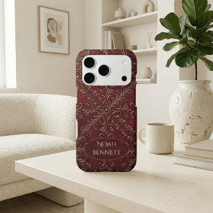 Boho Vintage Leather Burgundy Victorian Heritage iPhone 17 Pro Case