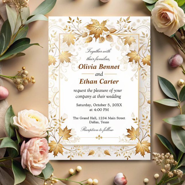 Boho Vintage Leaves Rustic Fall Terracotta Wedding Invitation (Creator Uploaded)