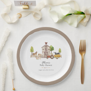 Boho Vintage Little Farmer Tractor Baby Shower Paper Plates