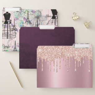 Boho vintage manequim black pink roses floral file folder