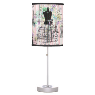 Boho vintage manequim black pink roses floral table lamp