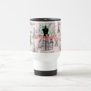 Boho vintage manequim black pink roses floral travel mug