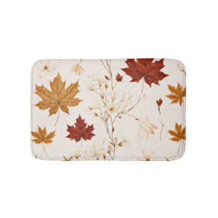 Boho Vintage Maple Leaves Winter Floral Pattern Bath Mat