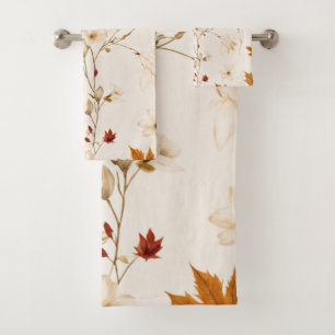 Boho Vintage Maple Leaves Winter Floral Pattern Bath Towel Set