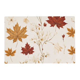 Boho Vintage Maple Leaves Winter Floral Pattern Placemat