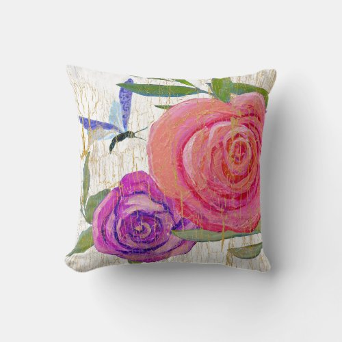 BOHO Vintage Modern Floral Crackle Butterfly Throw Pillow