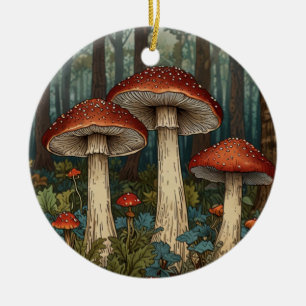 Boho vintage mushrooms woodland forest ceramic ornament